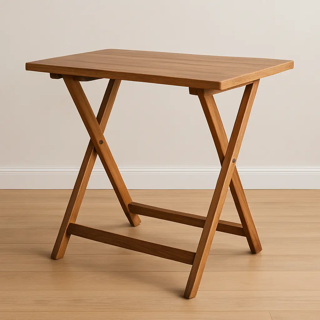 A premium quality wood folding table with natural teak finish, designed for outdoor and indoor versatility